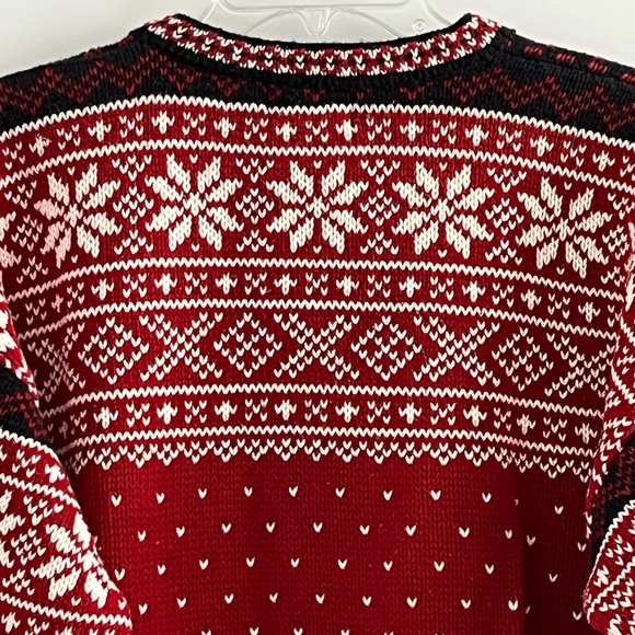L.L. Bean Vintage Fair Isle Snowflake Nordic 100% Cotton Pullover Sweater Size L - Picture 7 of 13